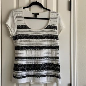 WHBM shortsleeved top. w/lace appliqués.